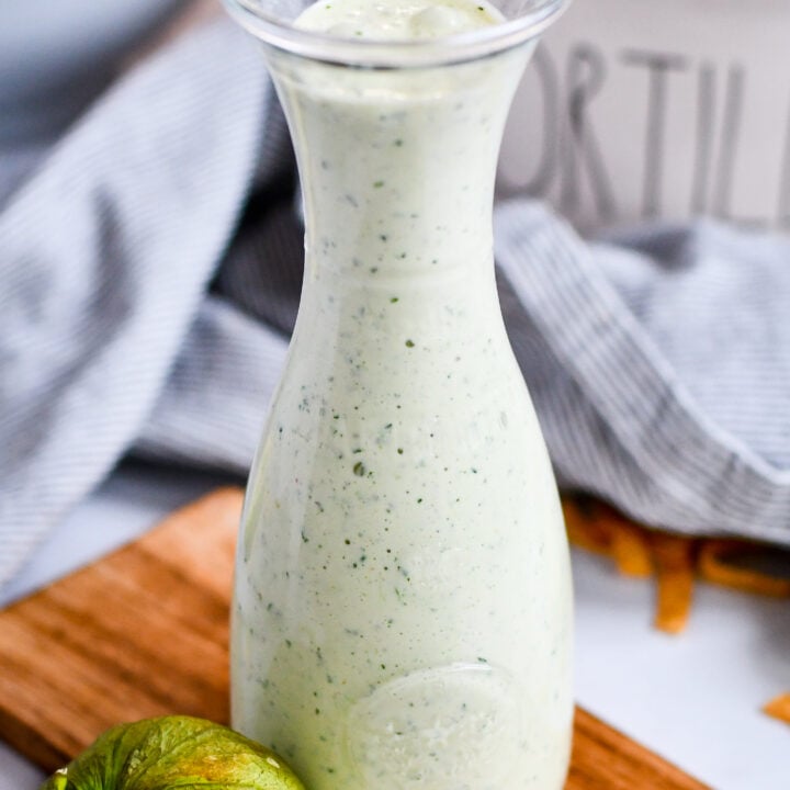 Make the famous Café Rio creamy tomatillo ranch dressing at home with this easy copycat recipe. Perfect for salads, tacos, and dipping!