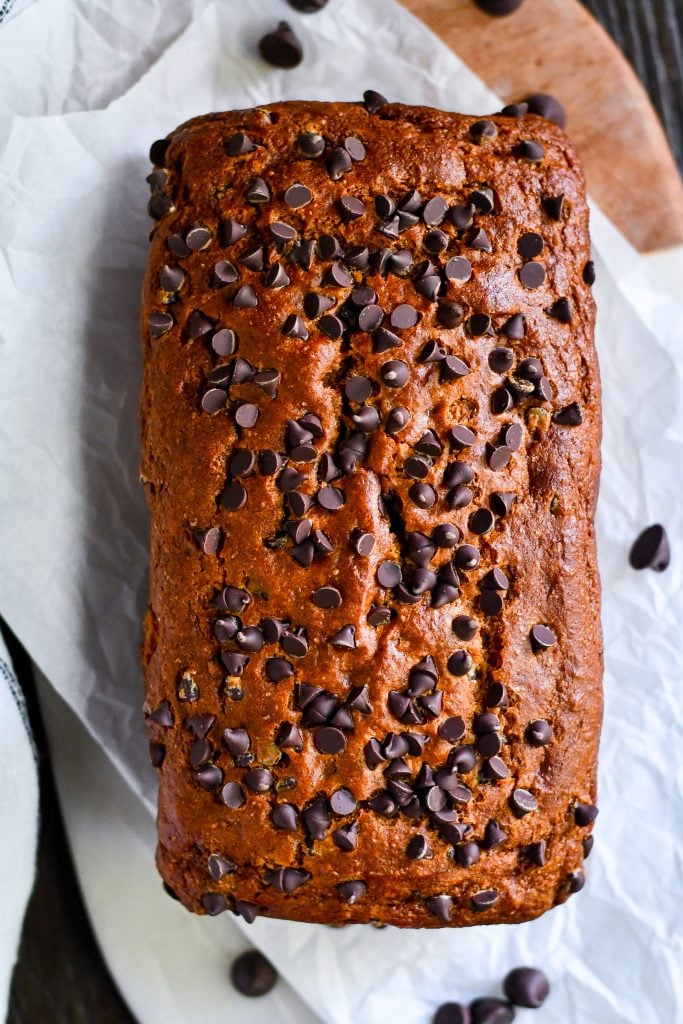 The coziest fall bake—soft pumpkin bread loaded with melty chocolate chips. Easy, moist, and perfect for breakfast or dessert.