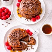 Just blend and cook! These blender chocolate protein pancakes come together in minutes and are perfect for busy mornings, meal prep, or a quick high-protein breakfast.