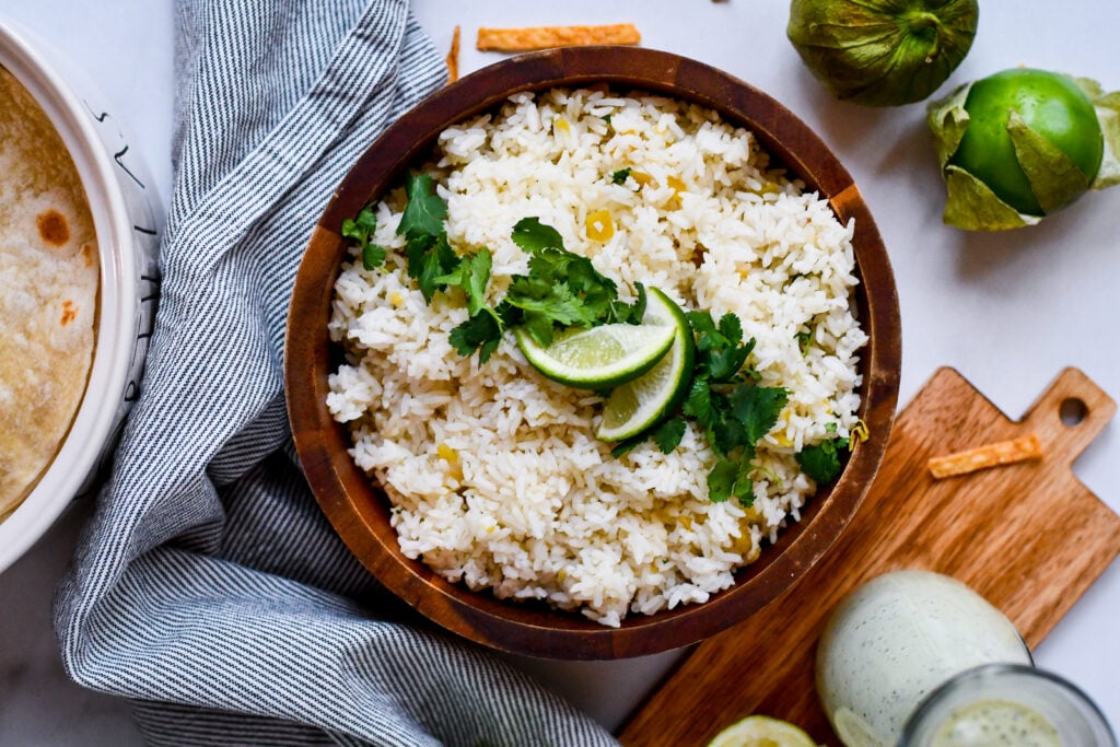 Make a batch of cilantro-lime rice once, then use it all week for bowls, salads, tacos, or lunch plates.